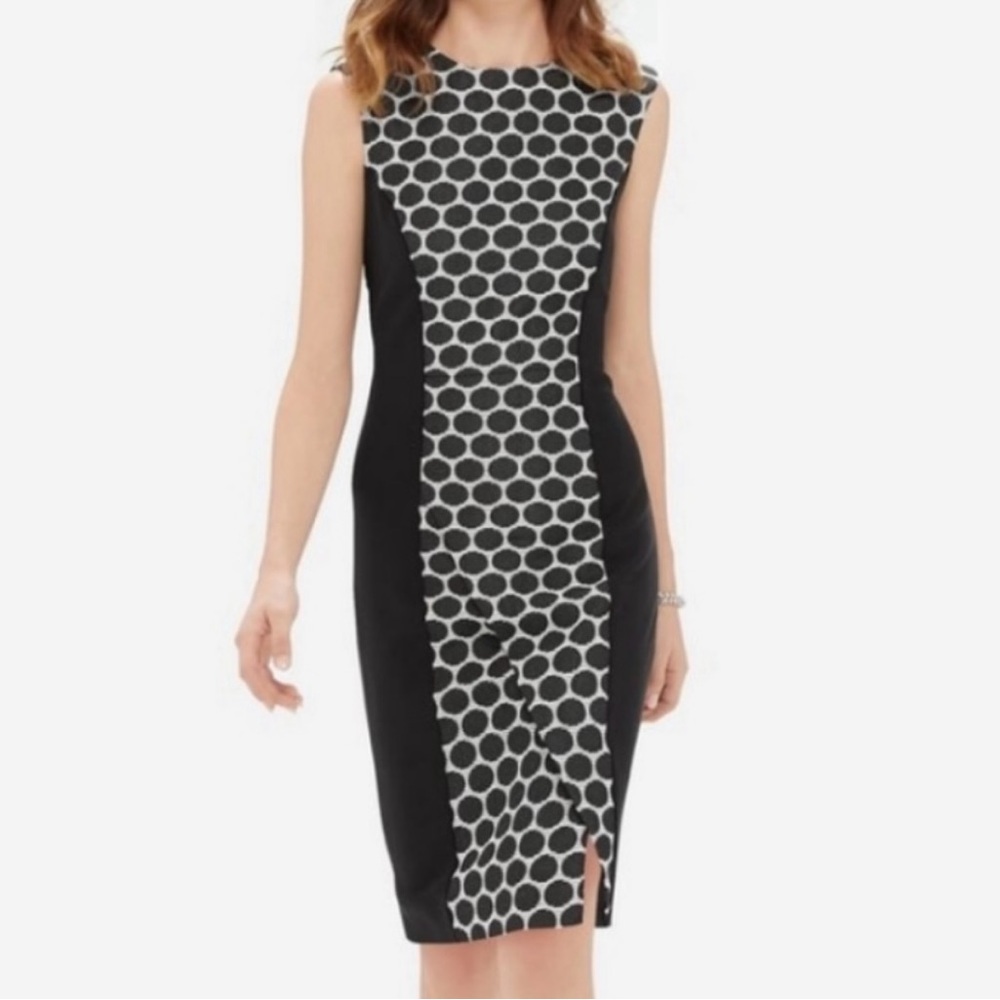 The Limited Luxe Jacquard Black & Ivory Dot Sleeveless Sheath Dress Size 8
